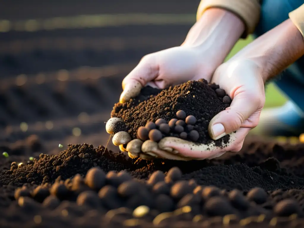 Un agricultor experimentado planta semillas con precisión en suelo fértil