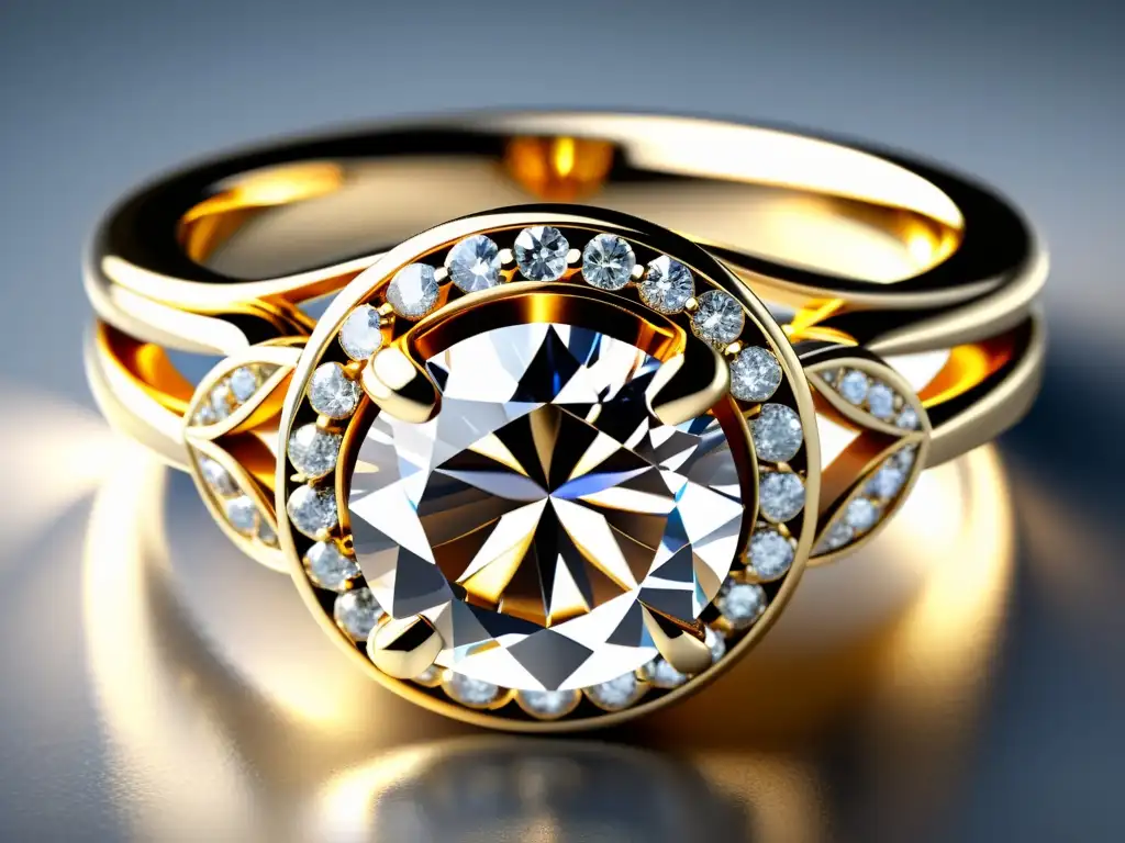 Un anillo de diseño de joyas con deslumbrantes diamantes y patrones delicados