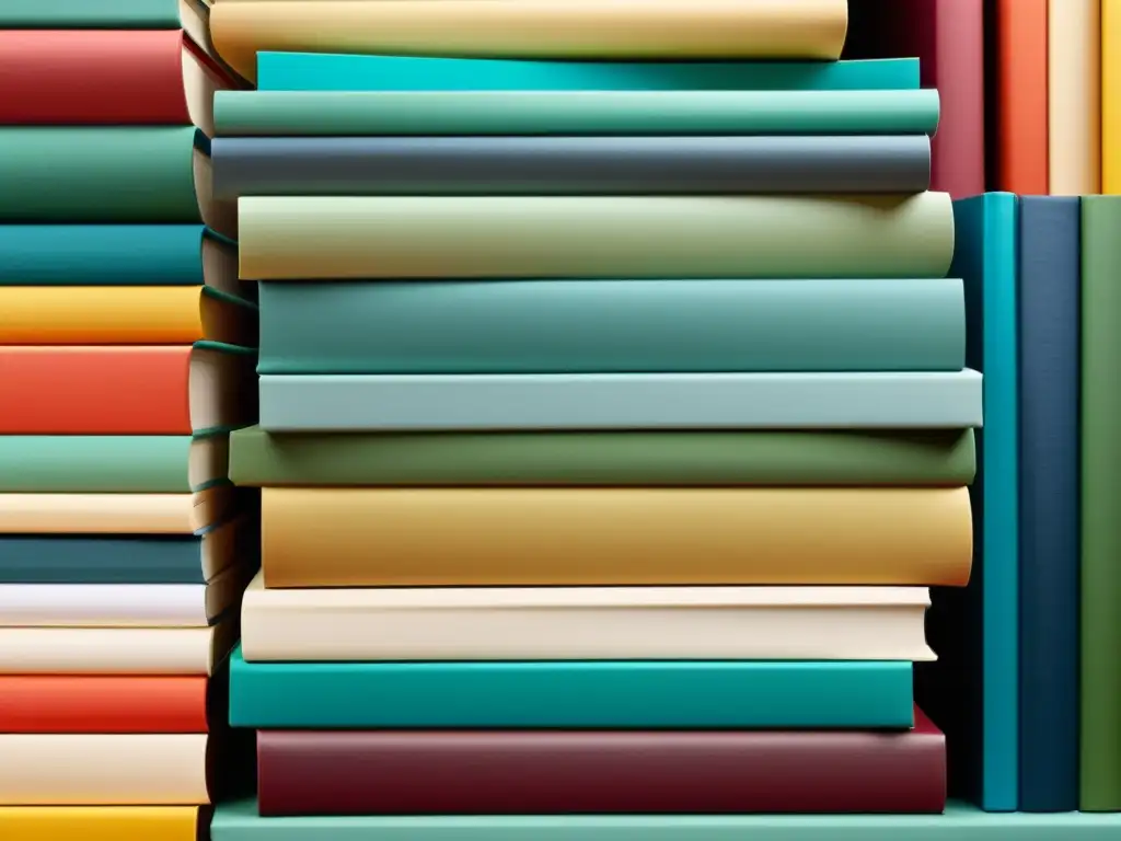 Una apilamiento de libros abiertos con portadas vibrantes, ordenados en un patrón visualmente atractivo
