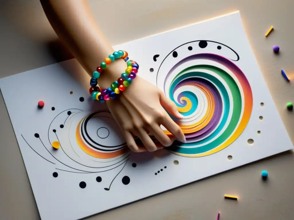 Un artista crea una composición musical en un lienzo en blanco, con notas musicales vibrantes y colores intrincados
