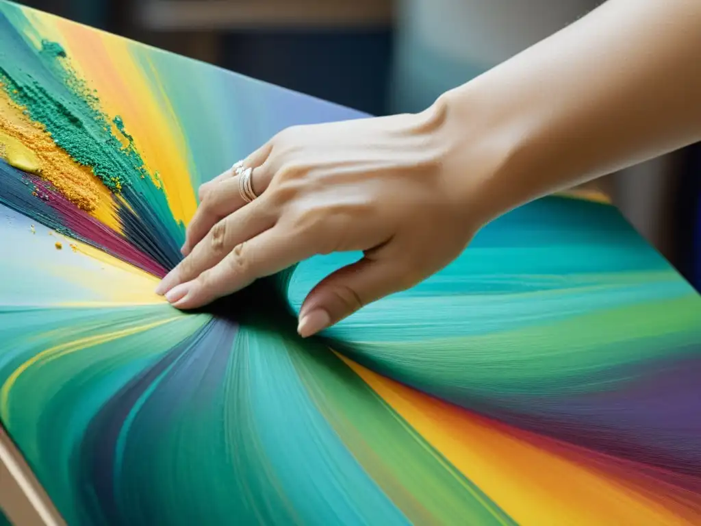 Un artista aplica con destreza pinceladas a un lienzo, capturando colores vibrantes y texturas detalladas
