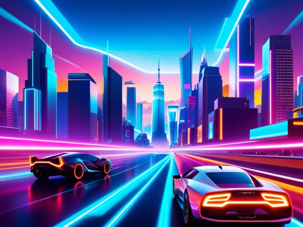 Un artista digital crea una ciudad futurista con luces de neón vibrantes y rascacielos imponentes