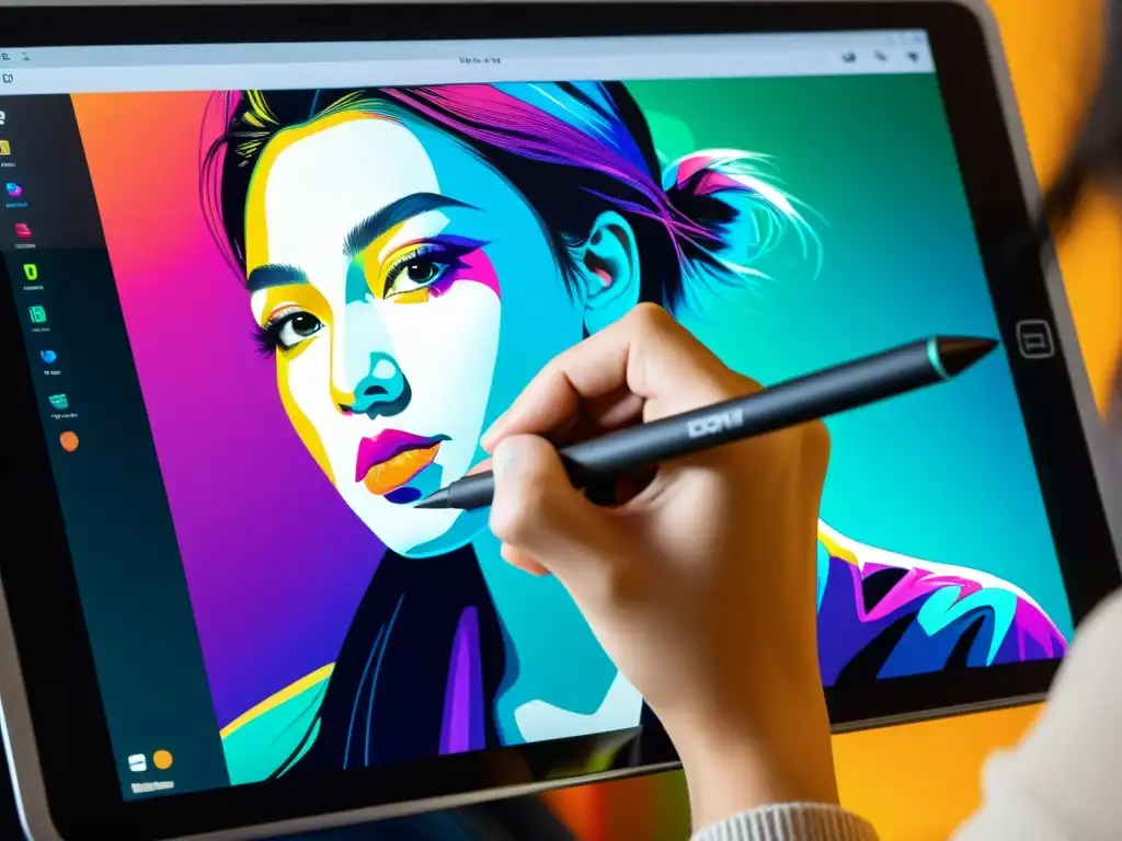Un artista digital crea contenido original en plataformas digitales con un lápiz y tableta de alta resolución, exudando creatividad y profesionalismo