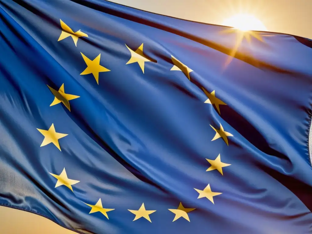 La bandera de la Unión Europea ondea orgullosa bajo un cielo azul, simbolizando unidad y fuerza