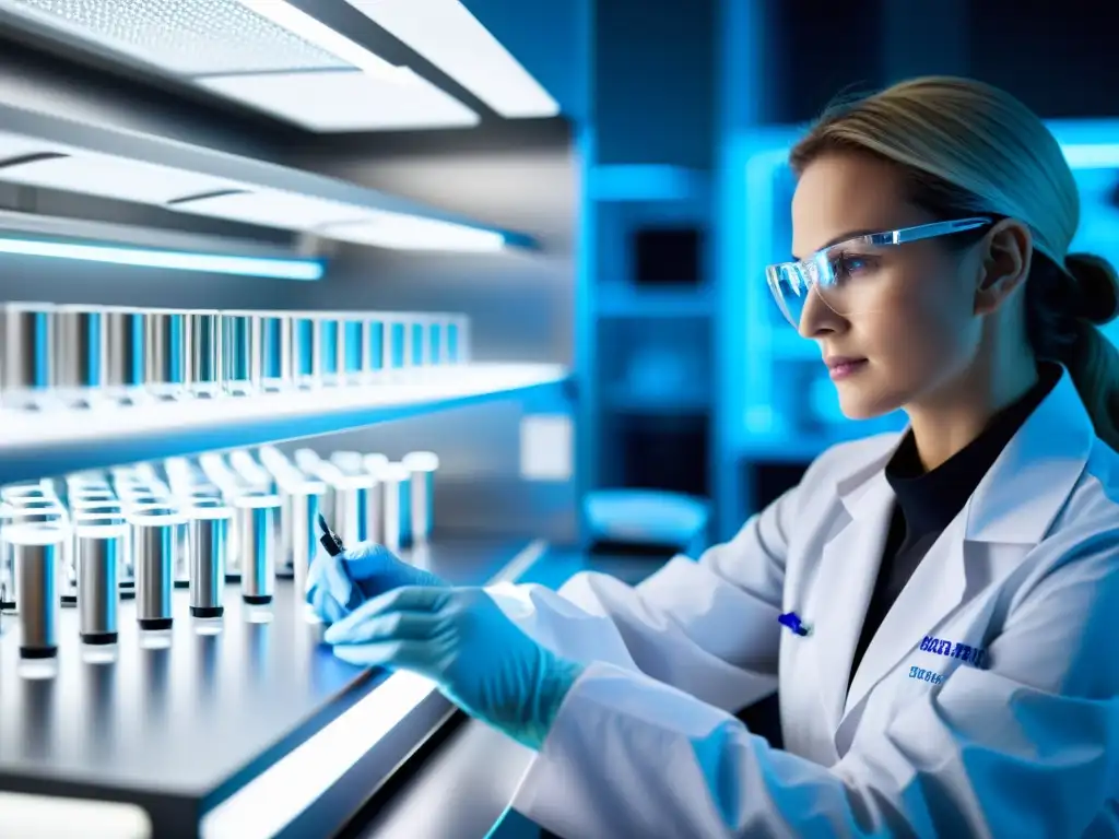 Un biotecnólogo manipula un sistema de edición genética en un laboratorio futurista