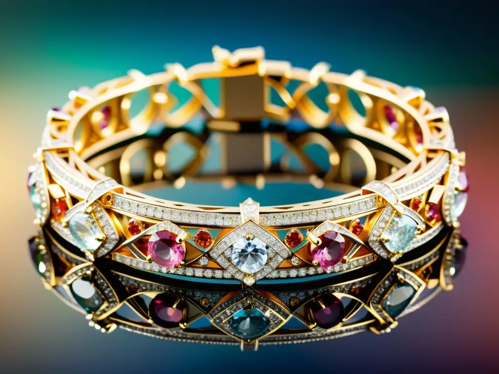 Un brazalete de joyería exclusiva, con diamantes y detalles intrincados, reflejando lujo y exclusividad