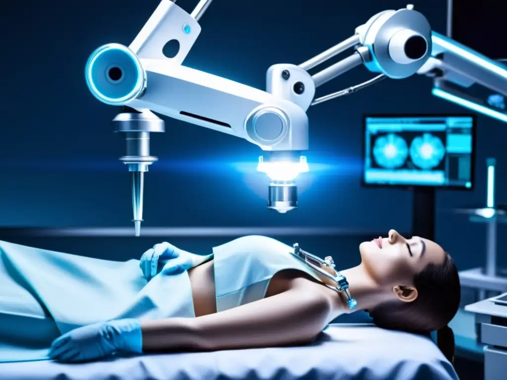 Un brazo robótico quirúrgico realiza una delicada cirugía en un paciente