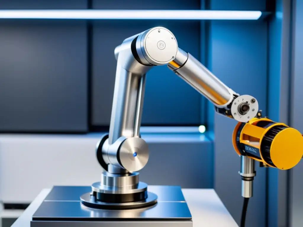 Brazo robótico de vanguardia en laboratorio de ingeniería bien iluminado, demostrando buenas prácticas propiedad intelectual en ingeniería robótica