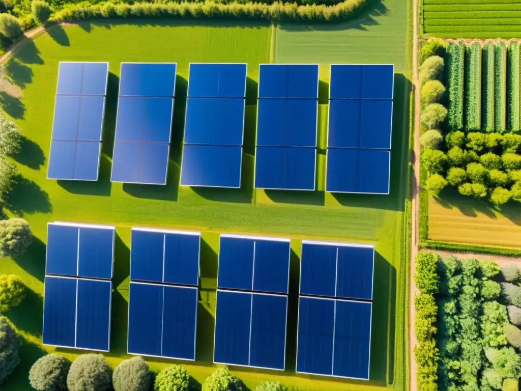 Un campo de paneles solares relucientes reflejando la luz del sol en un día despejado