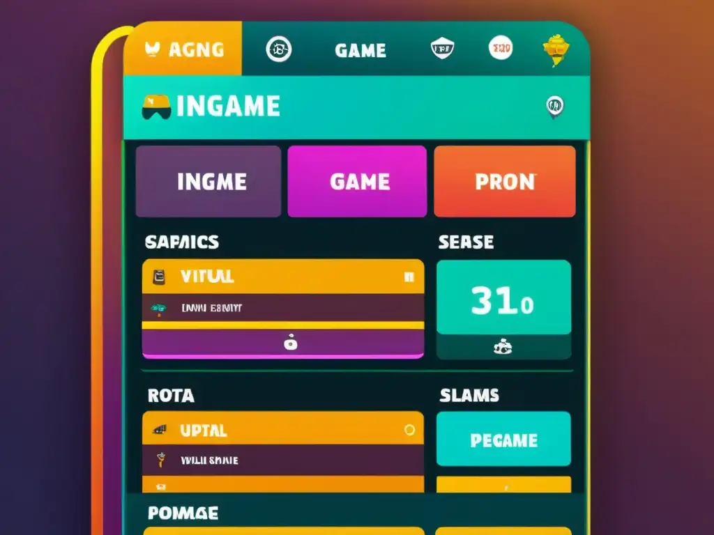 Captura detallada de un mercado digital de videojuegos, con elementos vibrantes y diseño intrincado