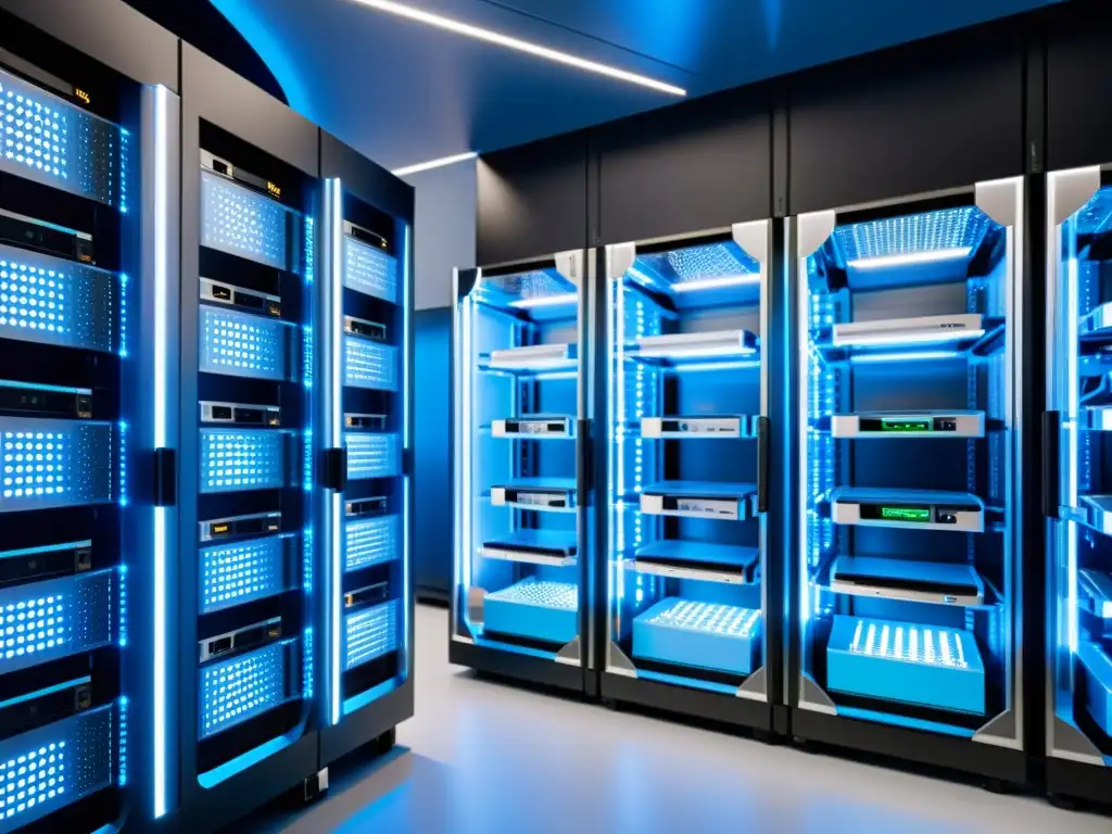 Un centro de servidores 5G de alta tecnología en azul suave