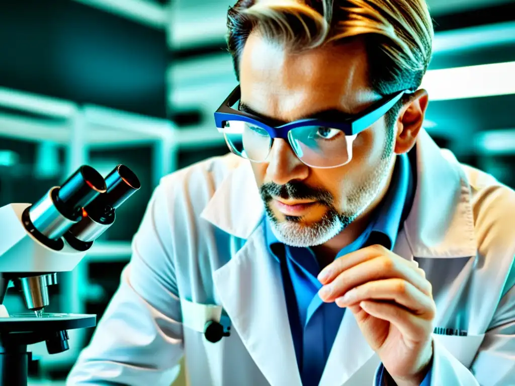 Un científico examina compuestos farmacéuticos en un moderno laboratorio