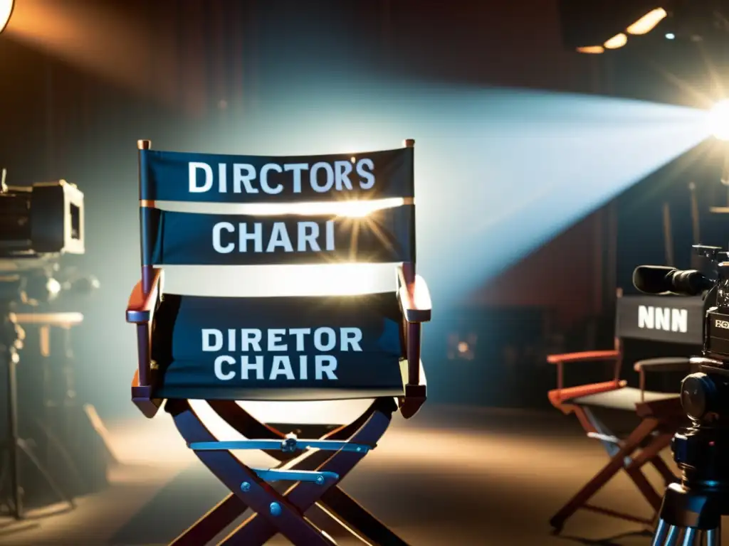 Dirección de cine en un set de filmación, con luz dramática y equipo trabajando