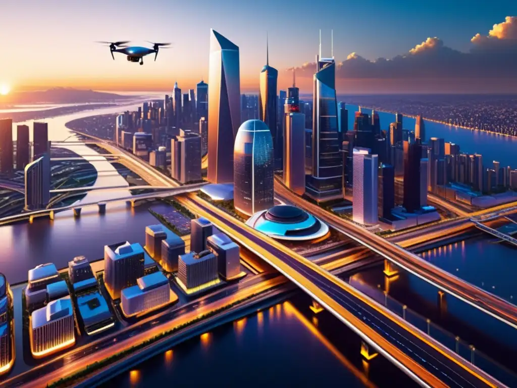 Una ciudad futurista con IA, reflejando el avance tecnológico