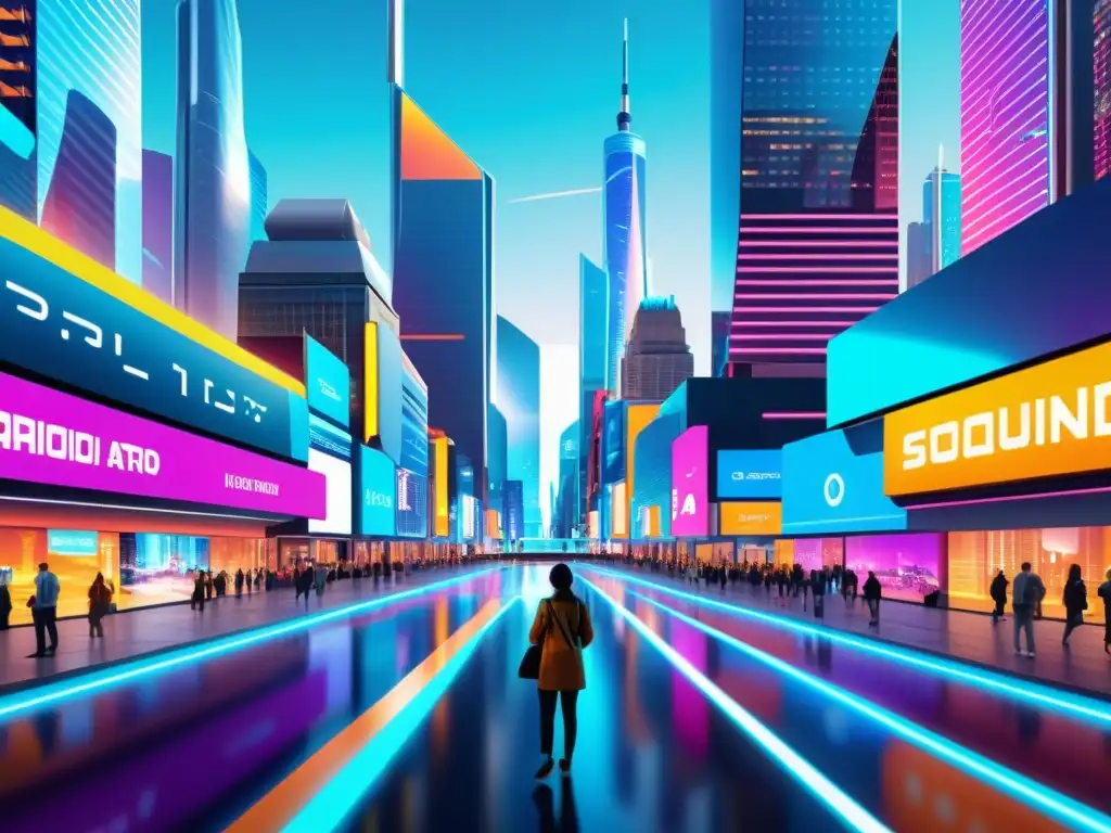 Metrópolis futurista: realidad aumentada en 8k Una ciudad futurista llena de energía con elementos de realidad aumentada integrados de forma innovadora