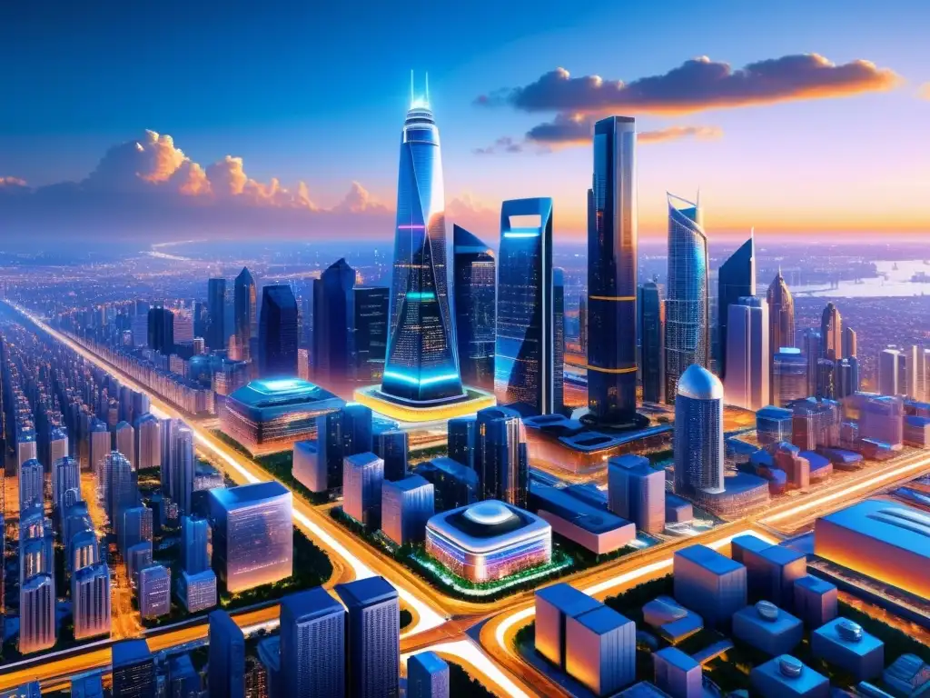 Una ciudad futurista con rascacielos y una infraestructura AI avanzada