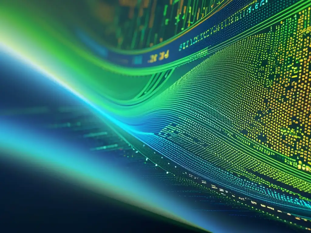 Código sofisticado y futurista: innovación digital Un código complejo y vibrante en pantalla, evocando innovación tecnológica