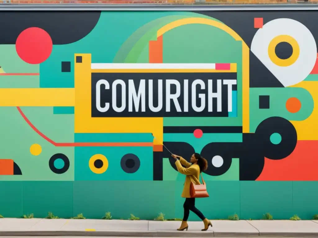 Colaboración de artistas visuales en mural digital, reflejando derechos de autor en internet