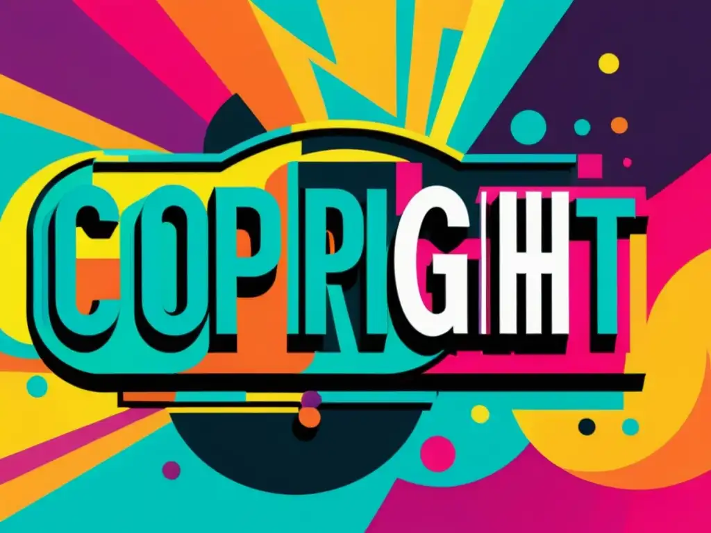 Collage digital vibrante que representa acuerdos de licencia para remixes con elementos de ley de copyright y producción musical