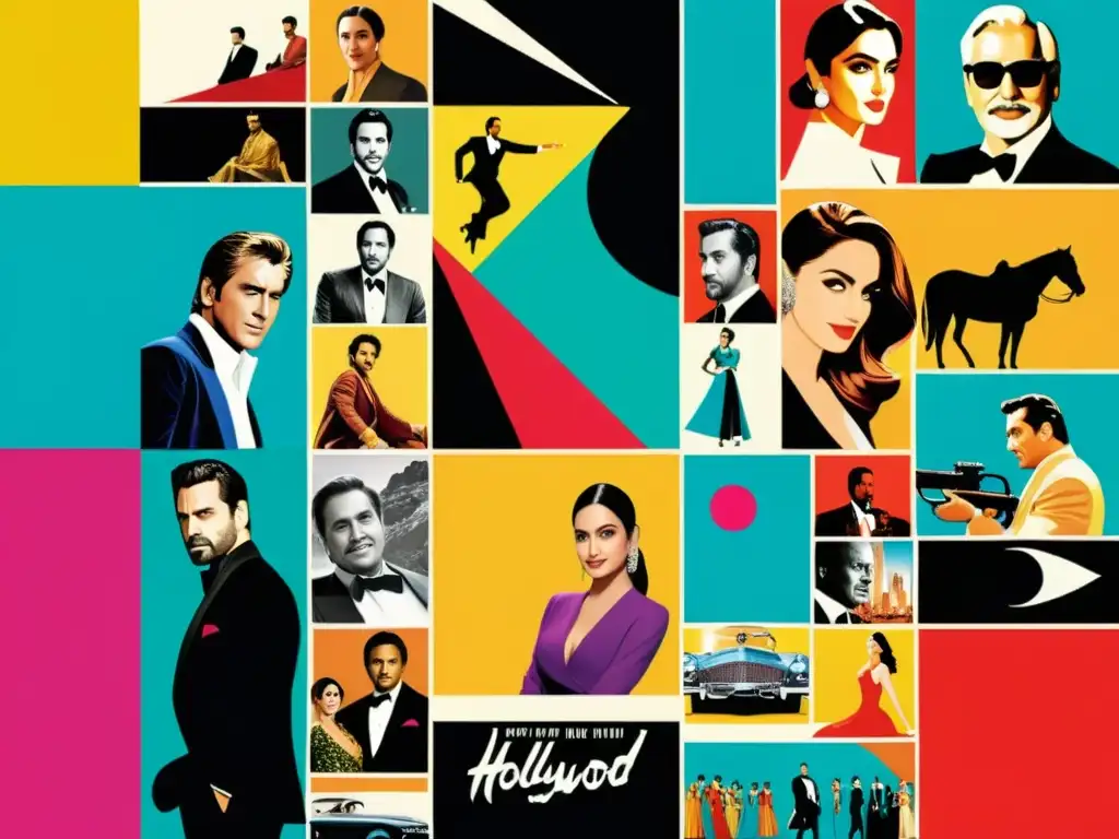 Collage vibrante y moderno que representa la influencia de Hollywood y Bollywood en la industria del entretenimiento