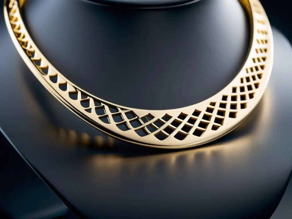 Un collar moderno de diseño único y detalles intrincados, ejemplificando el impacto de las patentes de utilidad para accesorios innovadores