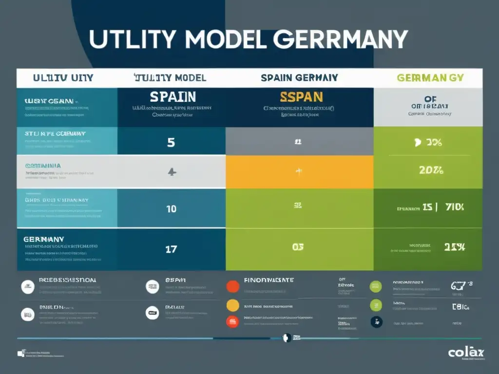 Comparativa modelos utilidad España Alemania: Infografía moderna y elegante, con secciones claras y colores profesionales