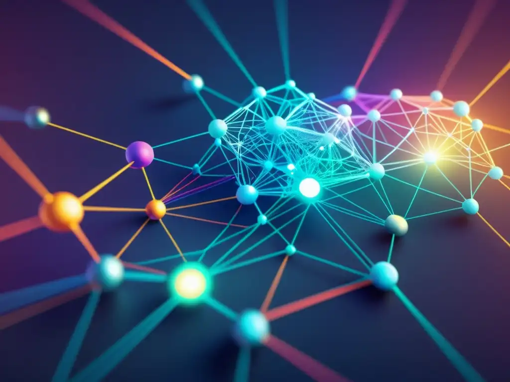 Red de Inteligencia Artificial: Análisis de Datos Compleja red de nodos e interconexiones brillantes, ilustrando la detección de infracciones de derechos de autor con IA