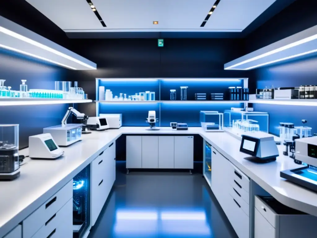 Contraste entre patentes farmacéuticas y tecnológicas en laboratorio futurista