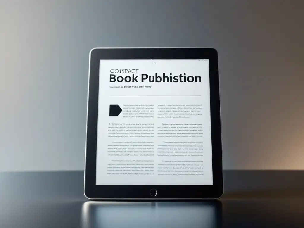 Contratos de publicación de libros en la era digital: una tableta digital muestra un contrato de publicación, con luz natural y estética moderna