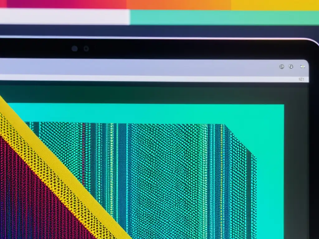 Creación digital de patrones en moda sostenible con colores vibrantes y detalles intrincados en la pantalla de la computadora