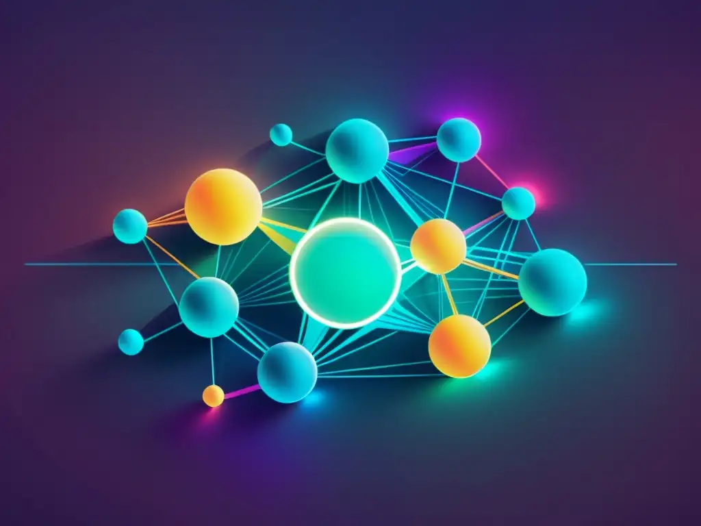 Interconexión de datos futurista en vibrante paleta de colores, transmitiendo innovación y tecnología avanzada