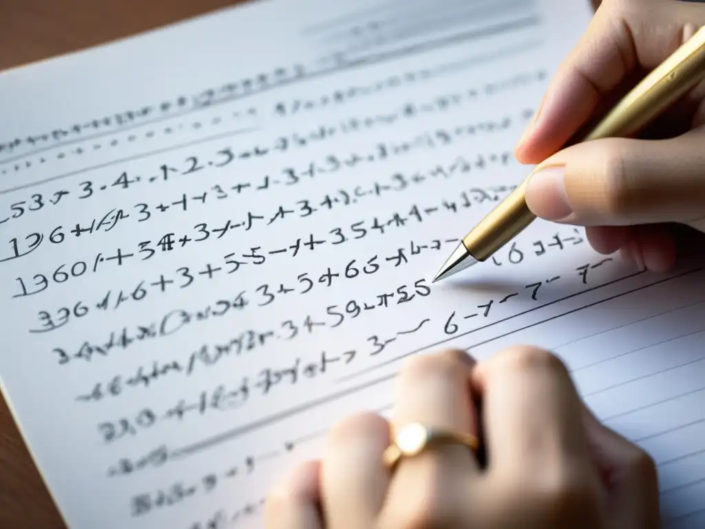 Dedicated hand writing complex mathematical equations on paper