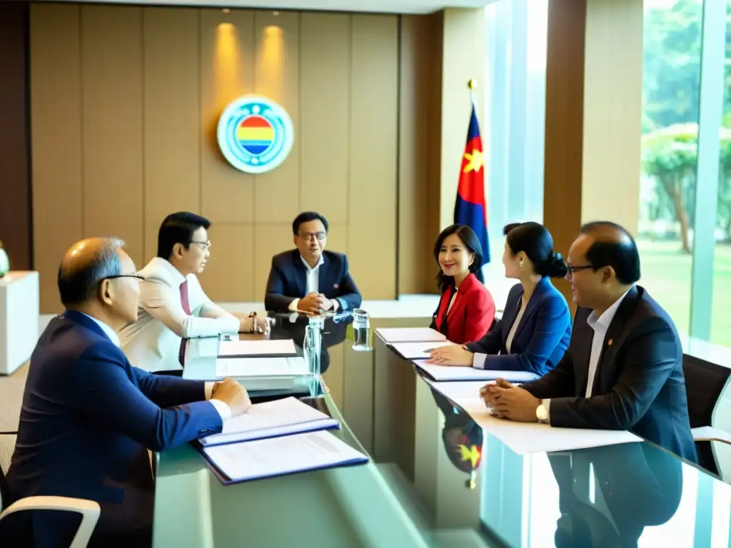 Delegados de ASEAN discuten convergencia leyes propiedad intelectual en moderna y luminosa sala de reuniones