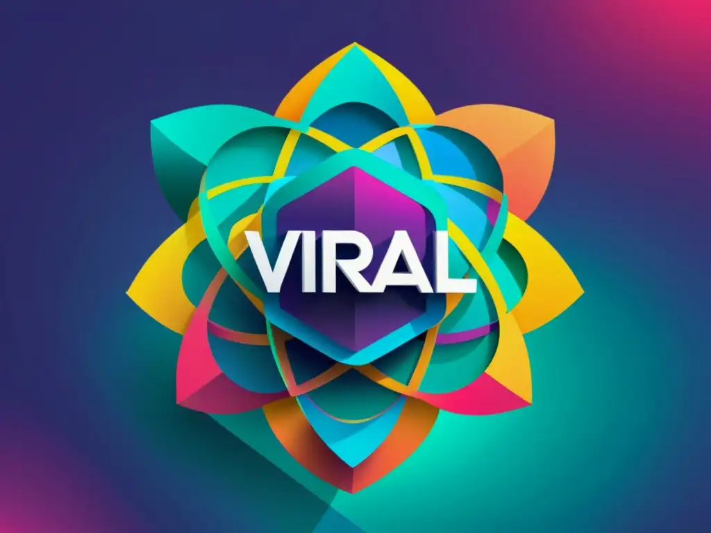 Derecho de marcas en contenido viral: Molécula viral estilizada en formas geométricas coloridas, con el logo integrado sutilmente