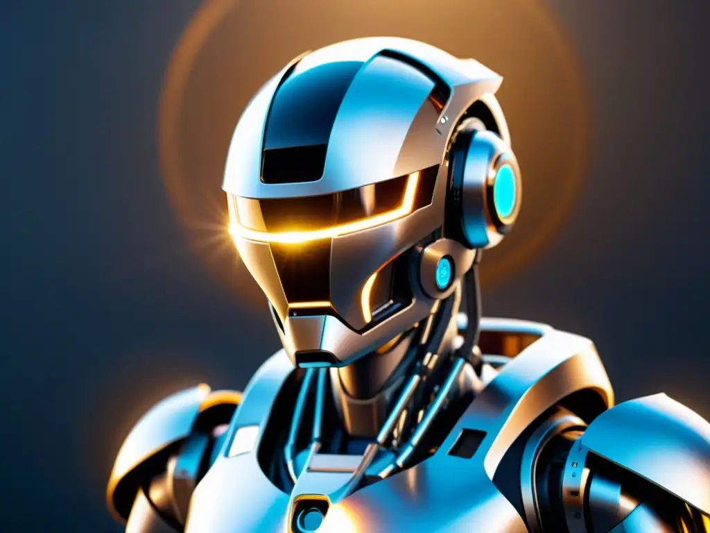 Derechos de autor animaciones IA: Un robot futurista crea impactantes efectos visuales, rodeado de luz brillante
