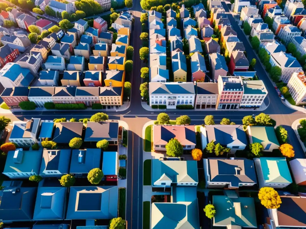 Derechos de autor fotografía con drones: Impresionante ciudad al atardecer vista desde un drone, con detalles arquitectónicos y calles bulliciosas