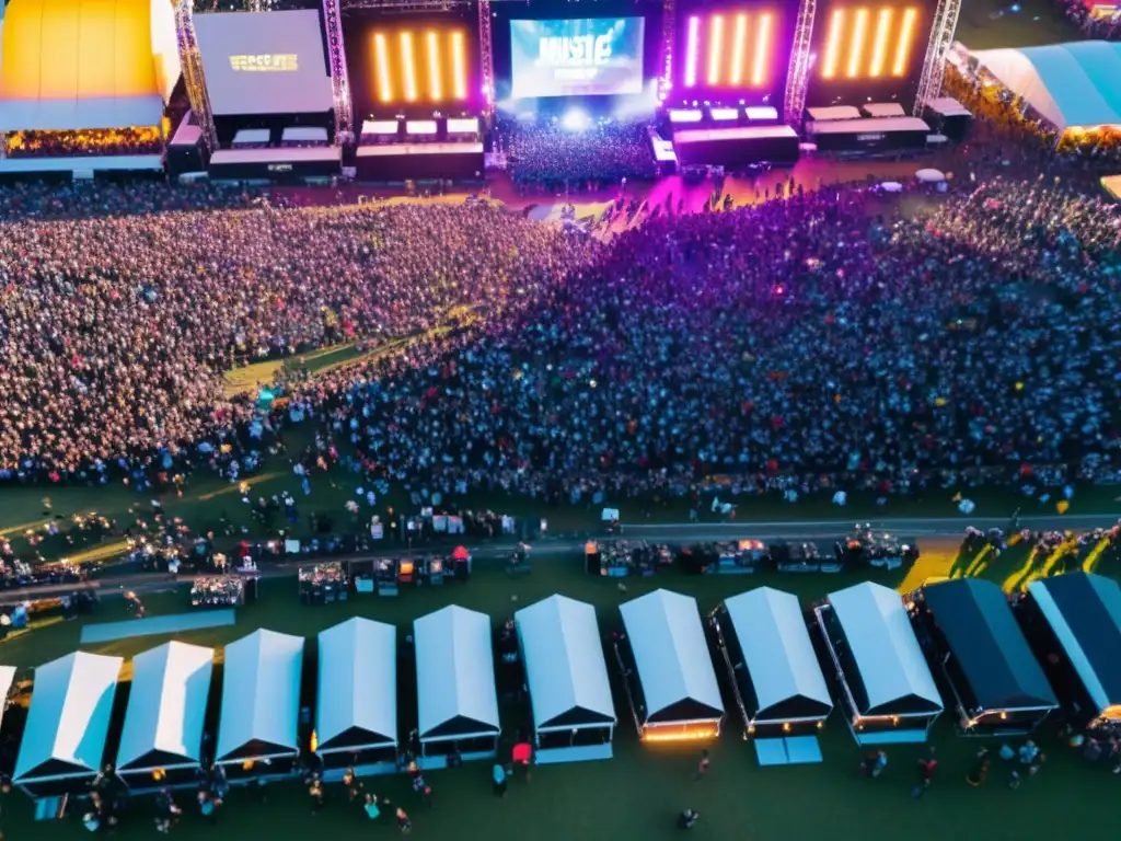 Derechos de autor en eventos fotografiados por drones: Fotografía aérea impresionante de un vibrante festival de música