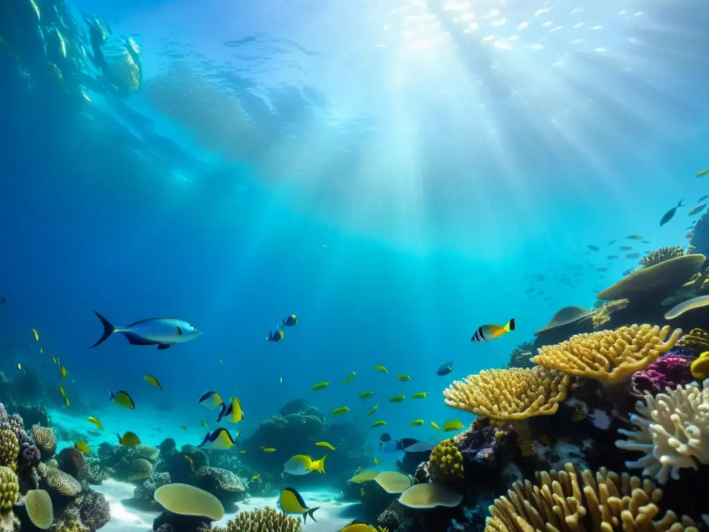 Derechos de autor en fotografía submarina: Un vibrante arrecife de coral repleto de peces y vida marina, sumergido en aguas cristalinas
