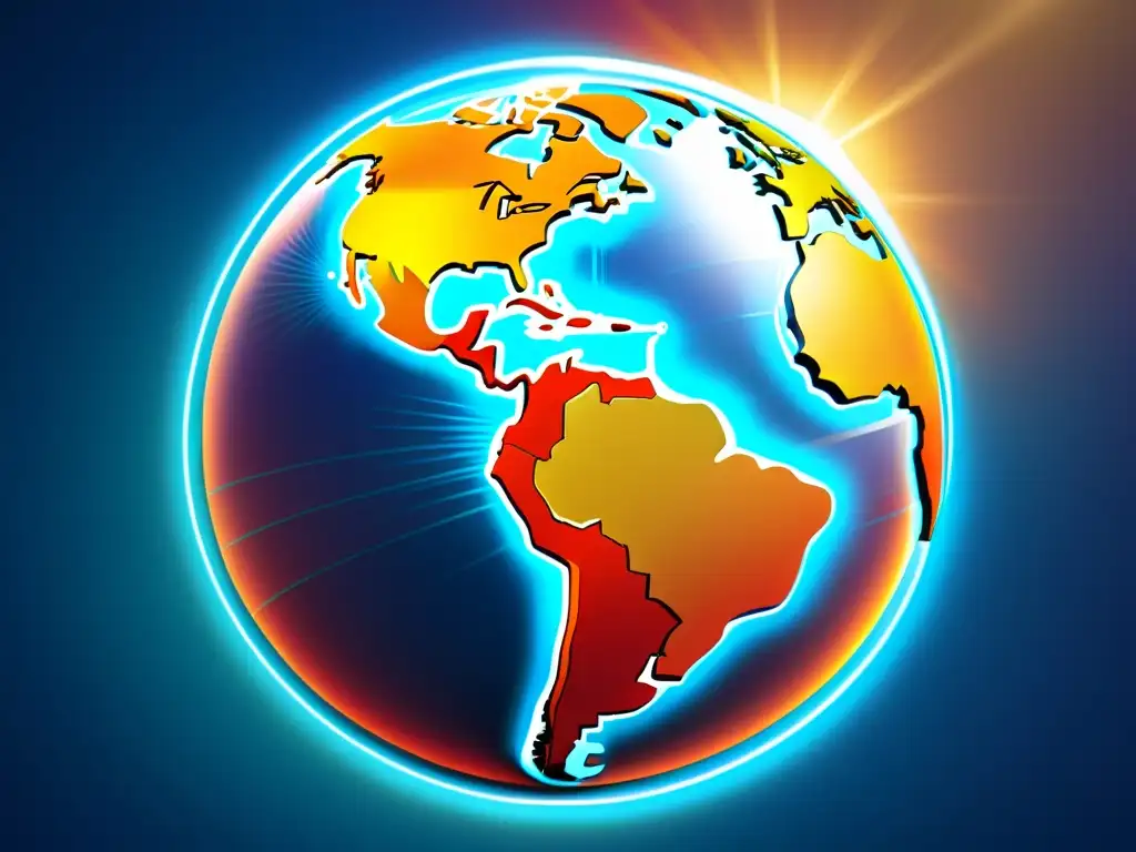 Derechos de autor para traducciones: un símbolo de copyright internacional estilizado sobre un globo, con rayos de luz iluminando países en el mapa