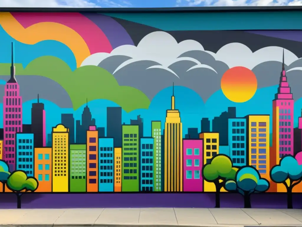 Derechos de imagen arte callejero: Impresionante mural urbano lleno de colorido y energía creativa en la ciudad