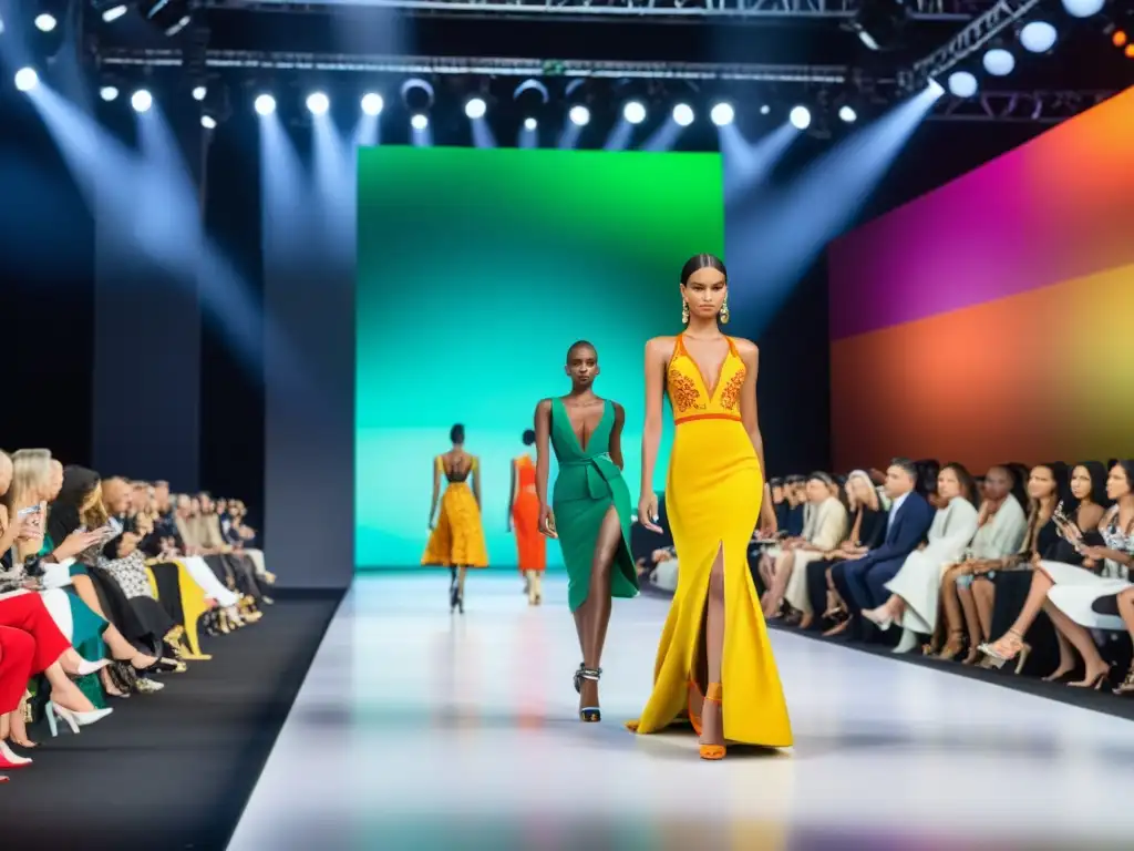 Desfile de moda de alta costura con modelos mostrando diseños originales