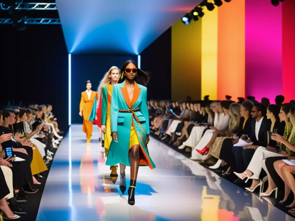 Un desfile de moda europeo con diseñadores y modelos, destacando la importancia de los derechos de diseño comunitario en la moda