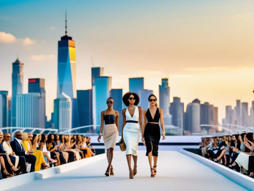 Un desfile de moda global con modelos que exhiben las últimas tendencias, representando los aspectos legales de la publicidad en la industria