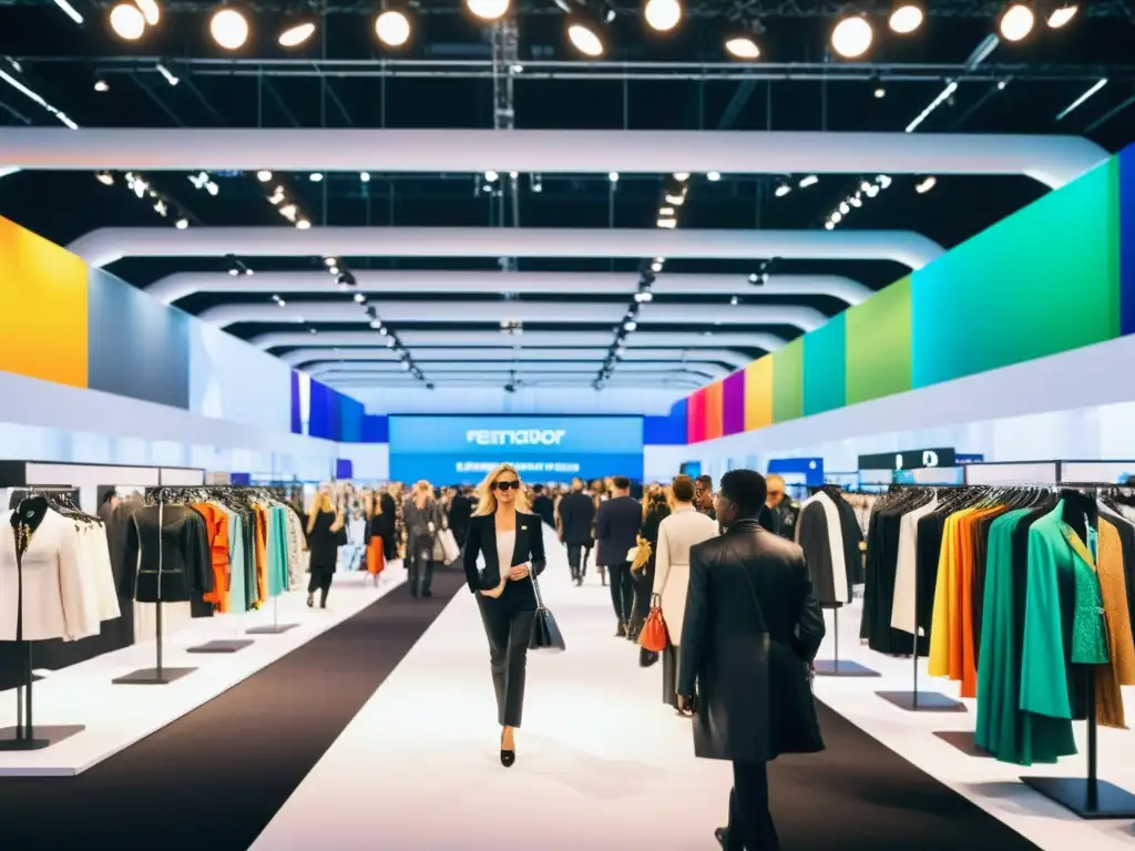 Feria de Moda Internacional: Diseños Innovadores y Ambiente Vibrante Desfile de moda internacional con diseñadores y entusiastas en un ambiente vibrante y moderno