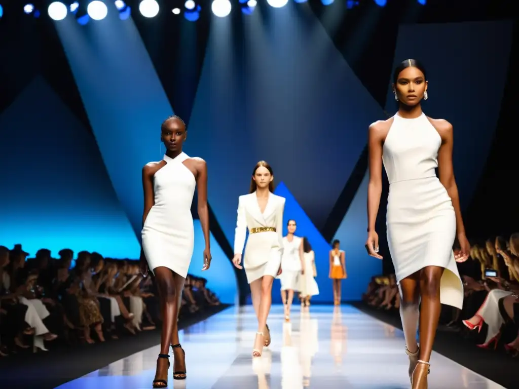 Desfile de moda internacional: innovación y elegancia en la pasarela Desfile de moda internacional con modelos luciendo colecciones de diseñadores, representando la diversidad y la innovación en el comercio de la moda