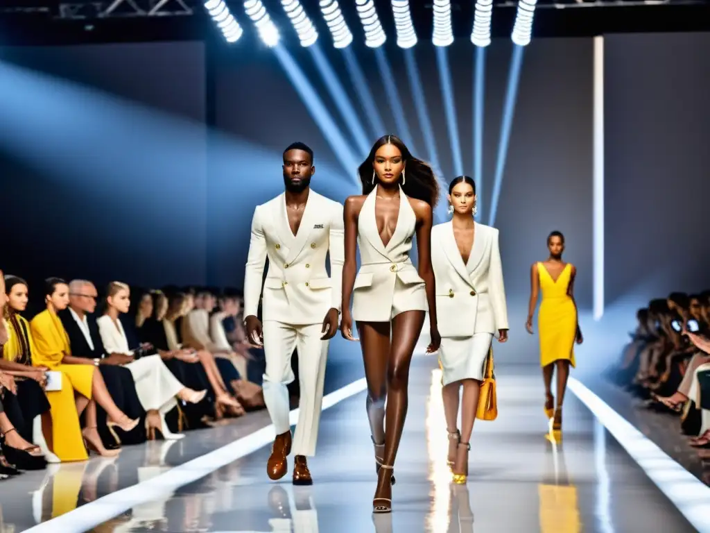 Desfile de moda internacional con modelos luciendo prendas de diseñador