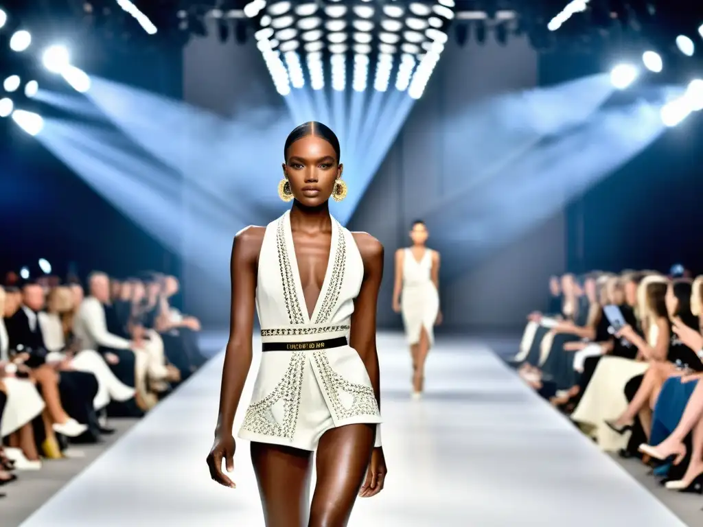Desfile de moda con modelos luciendo prendas icónicas de marcas famosas, destacando el impacto de la moda de lujo en la industria
