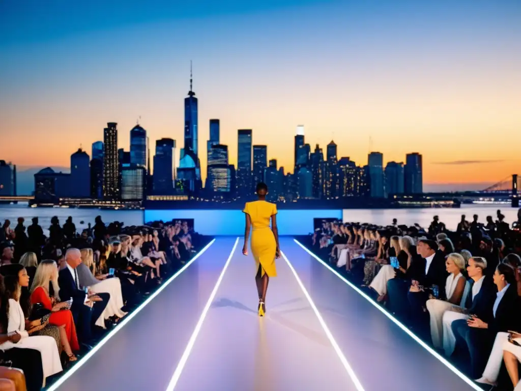 Desfile de moda en pasarela urbana con modelos y marcas globales