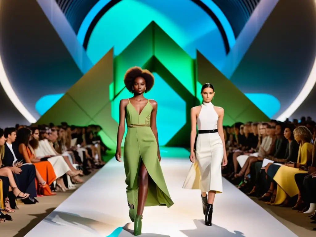 Desfile de moda sostenible con modelos luciendo ropa ecofriendly