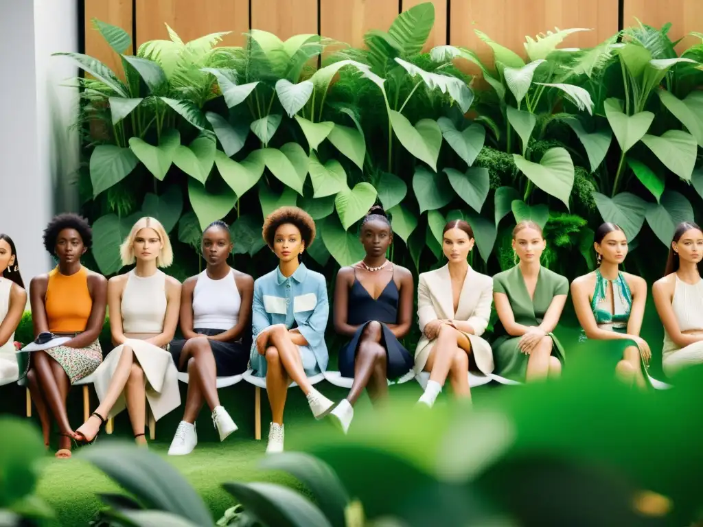 Desfile de moda sostenible con prendas ecofriendly y público enfocado en registrar marcas moda ecológicas sostenibilidad